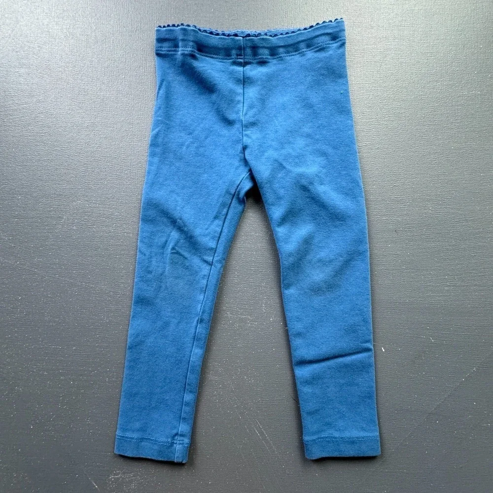 Tea Collection Toddler Girls Size 2T Blue Leggings Cotton Blend Scallop Stretch